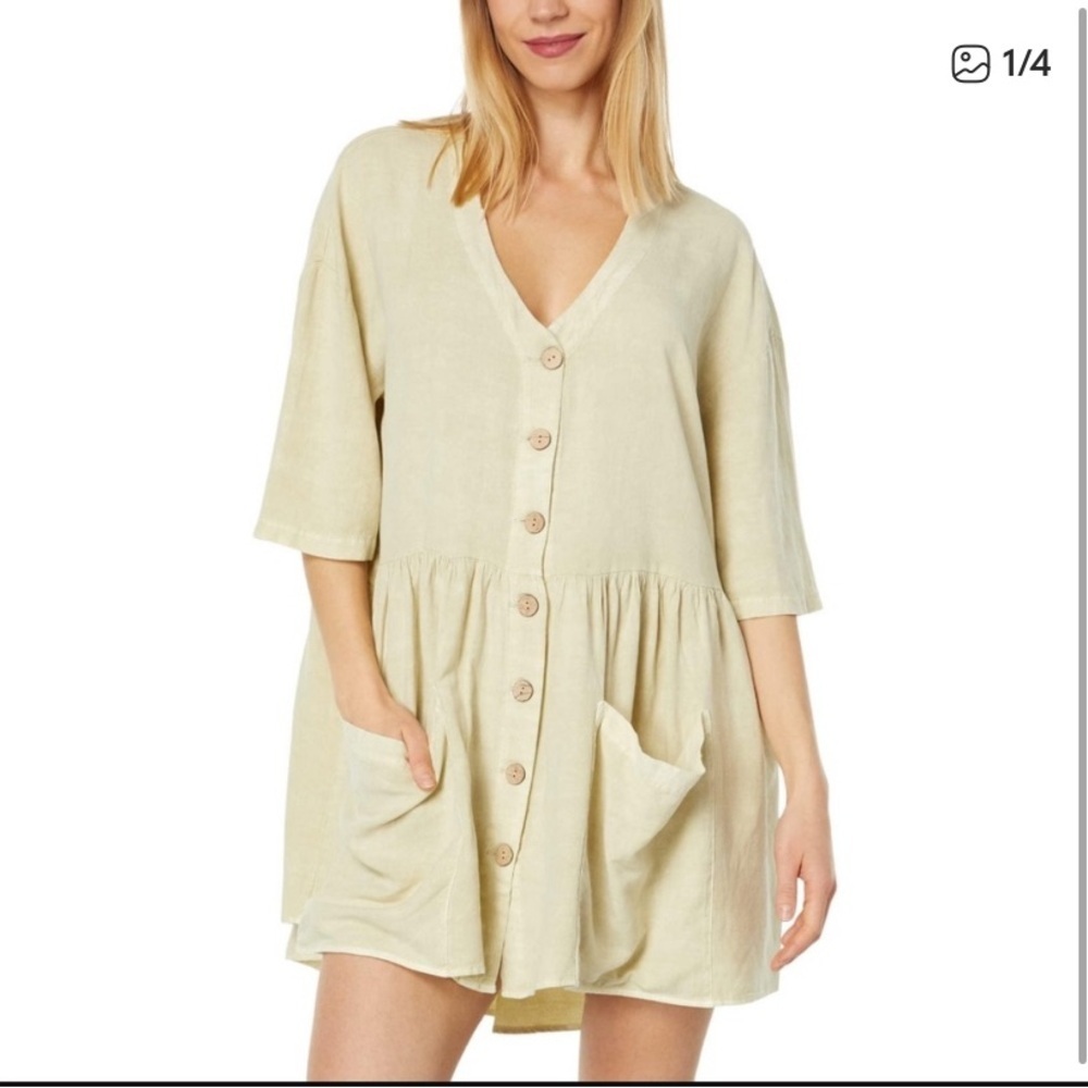 Rip Curl Women's Premium Linen Dress Light sage green/natural color - XS